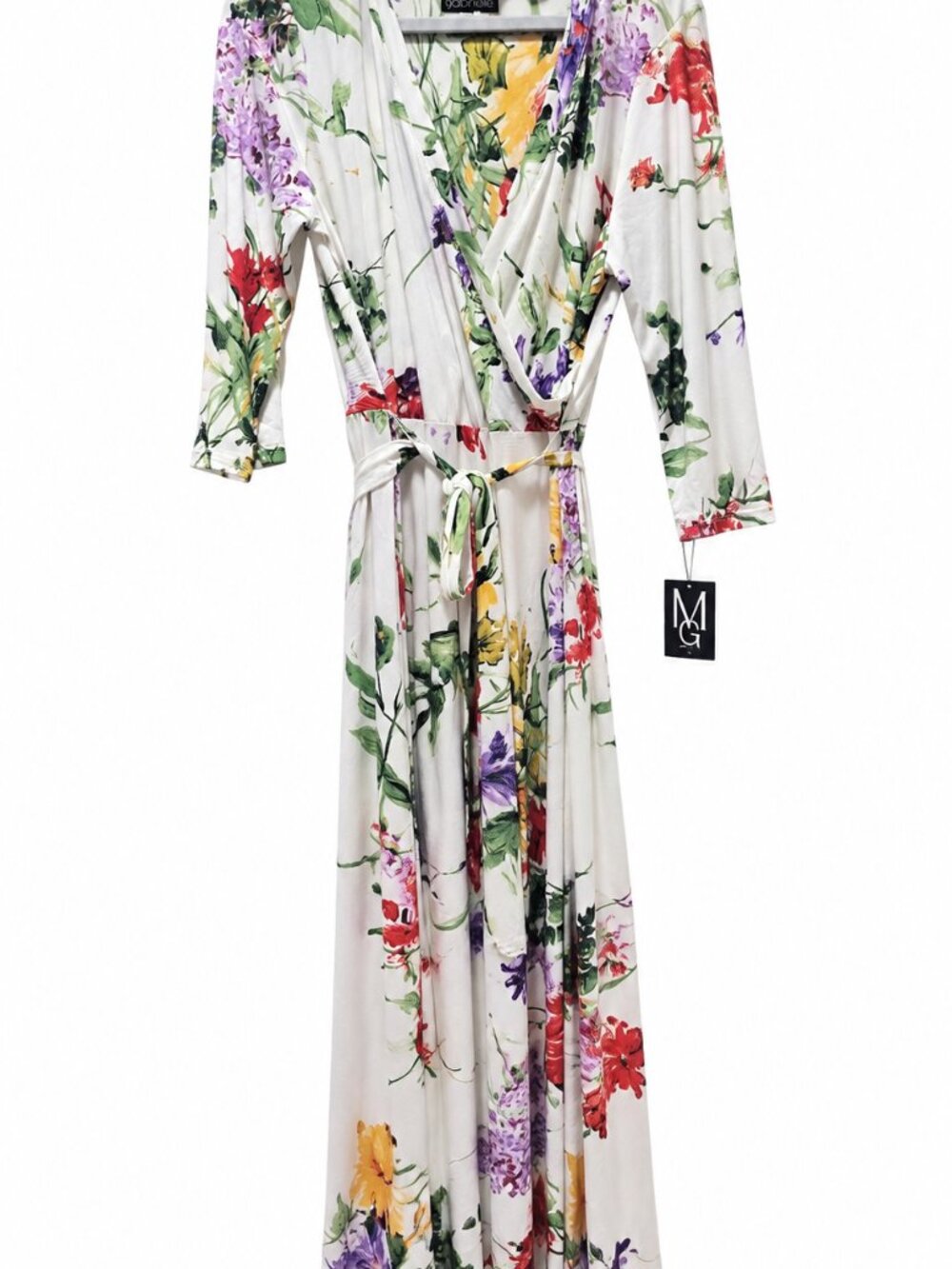 Mille Gabrielle Women's XL Floral Maxi Dress Wrap V-Neck Belted 3/4 Sleeve NWT